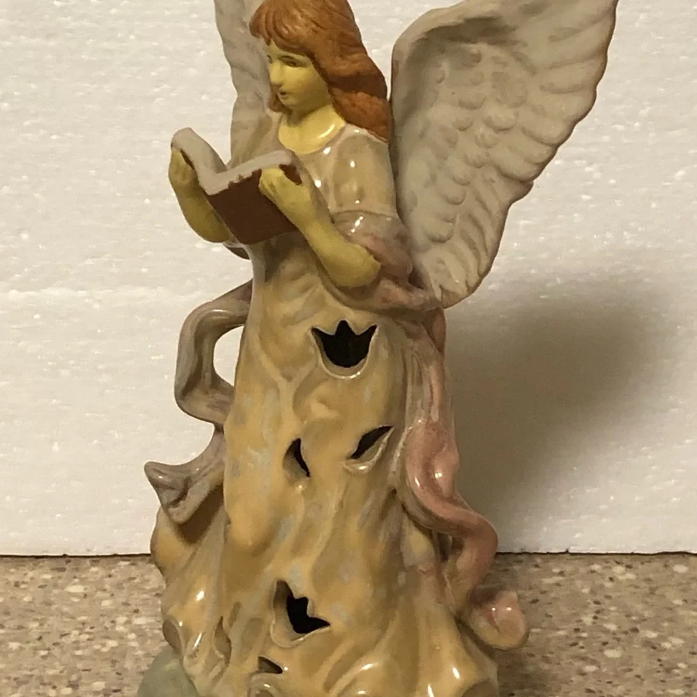 Porcelain Angel Figurine in Soft Cream and Pink